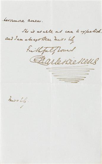 IN THE VOICE OF A MARTIN CHUZZLEWIT CHARACTER CHARLES DICKENS. Autograph Letter Signed, to Marion Ely (My...